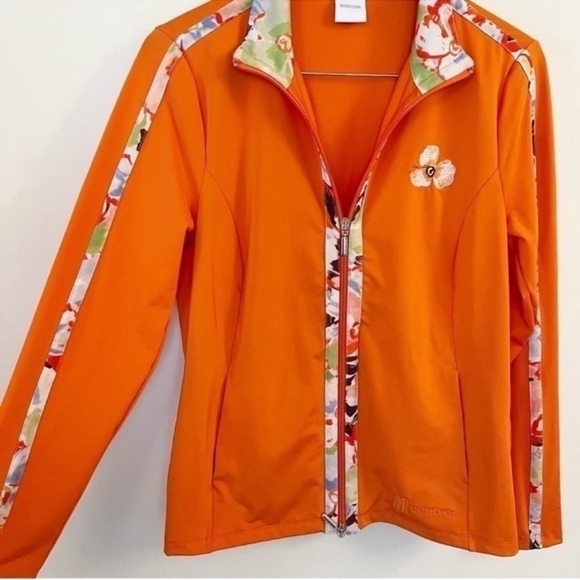 Madeleine Floral Two Way Zip Up Track Jacket Size 10 Orange Multi Color - Picture 4 of 11